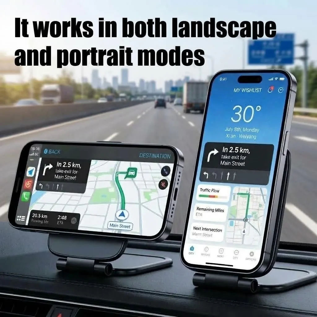 Universal Magnetic Car Phone Holder Ultra Thin Foldable Dashboard Adhesive Mount Anti Shake One Hand Operation Bracket