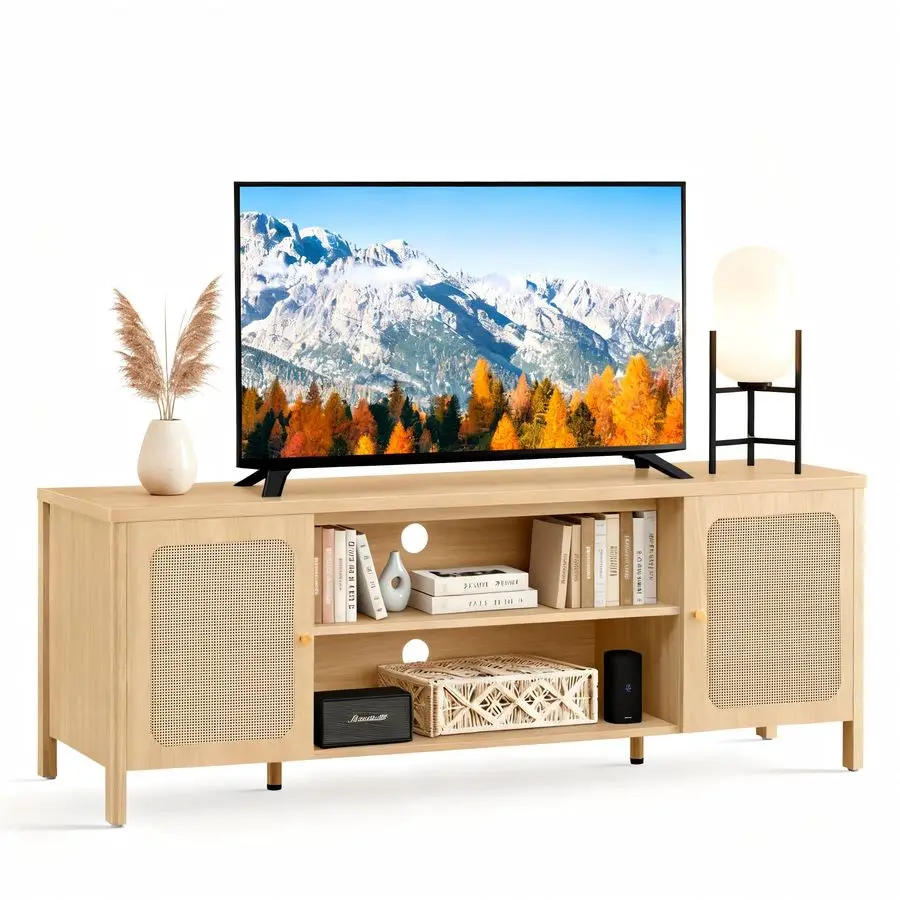 

Подставка под телевизор для телевизоров до 75 Развлекательный центр в стиле бохо с регулируемой полкой Подставка под телевизор с 2 шкафами для хранения Медиаконсоль