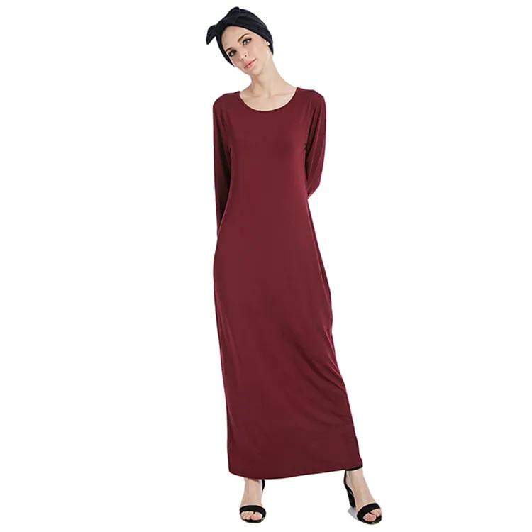 Vente en gros Abaya conçoit des vêtements islamiques plaine modeste filles musulmanes Abaya fluide confortable Jersey robe intérieure robes musulmanes