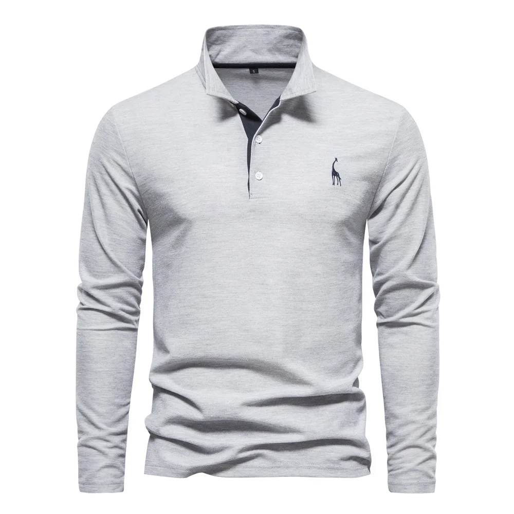 Nueva camiseta Polo para hombre, Polos de Golf de manga larga bordados de Color sólido para hombre, Polos de negocios sociales de primavera, Tops