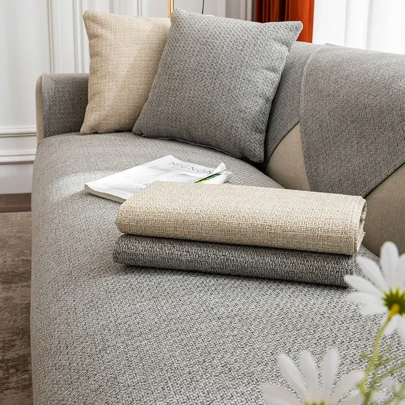 Linen Solid Color Modern Simple Four-season Anti-slip Old Coarse Cloth Sofa Cushion Cover Towel Cloth Living Room Sofa Cover