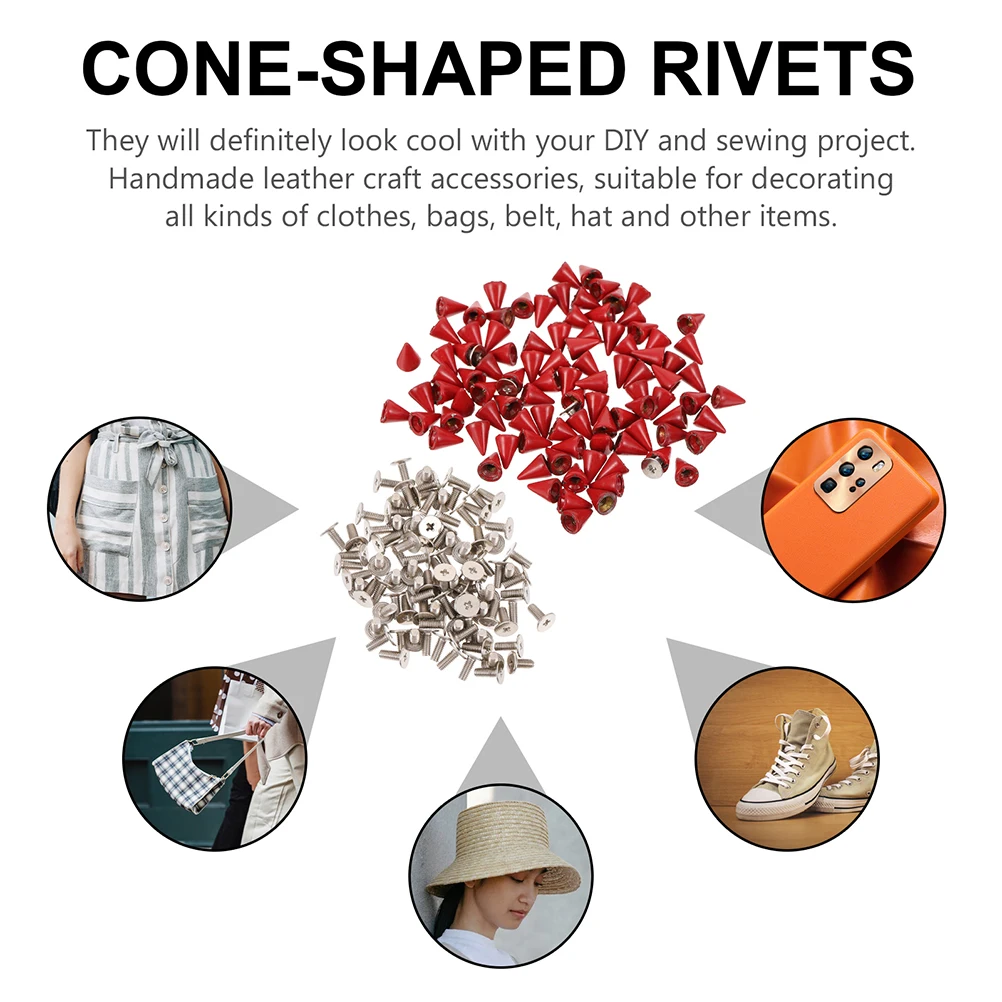 

50pcs Decorative Nails Red Color Cone Shaped Rivets Accessories for Clothing DIY Punk Spikes Fashion Metal Supplies