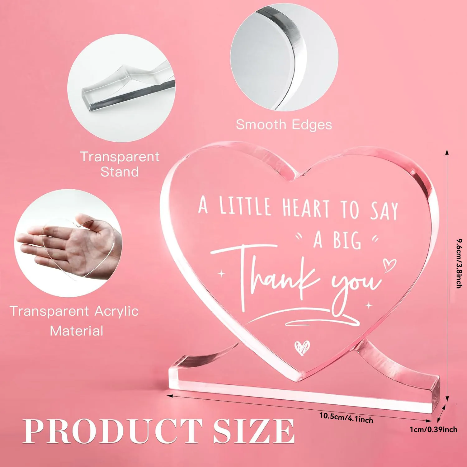 Thank You Gifts for Women, Men, Coworkers - Heart-Shaped Acrylic Desk Decor Thank You Plaque, Employee Hostess Nurse Teacher