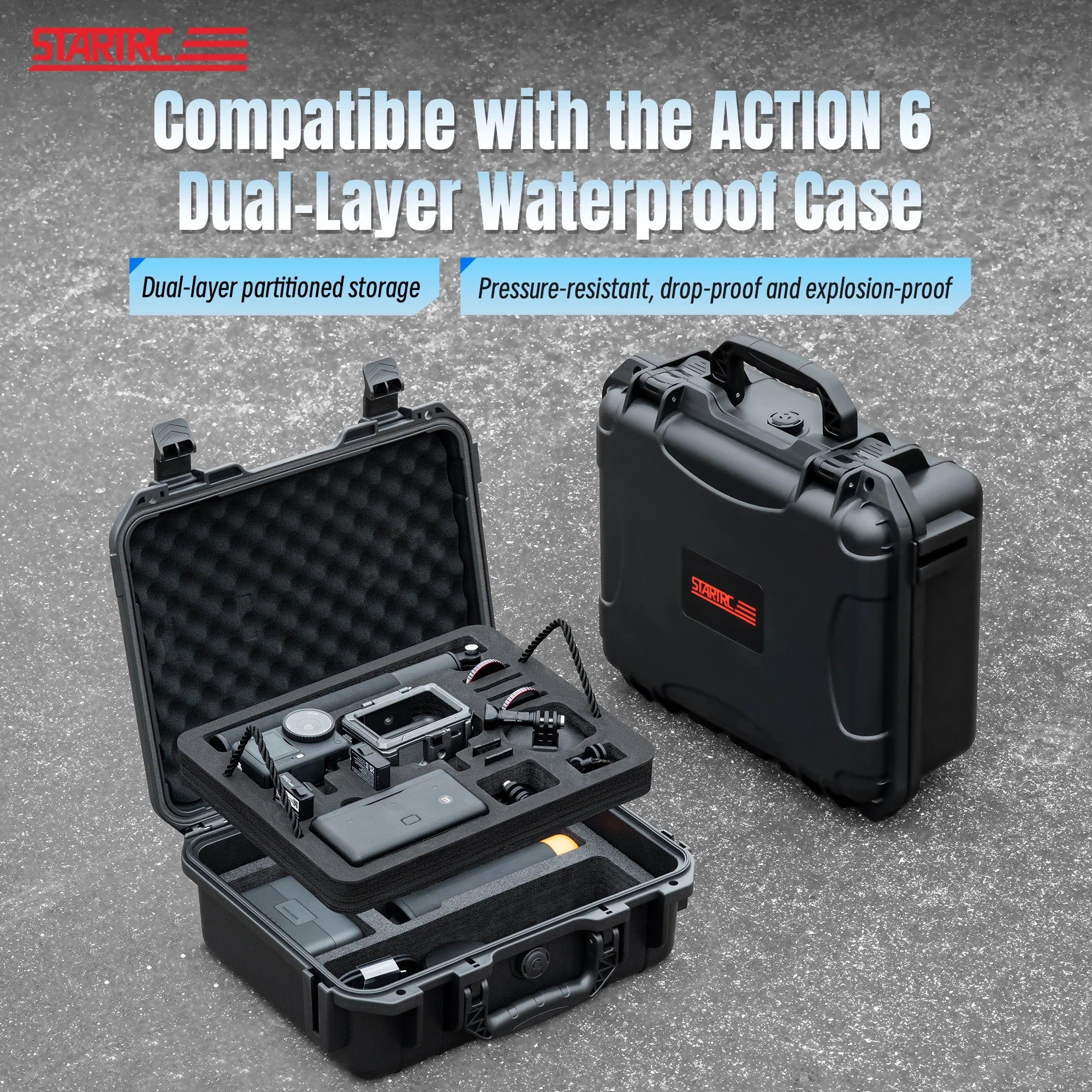 2-Schicht Hartschalen-Reisetasche für DJI OSMO Action 6 Tragbare Aufbewahrungstasche für DJI Action 6/5/4/3 Combo Kamera-Zubehör
