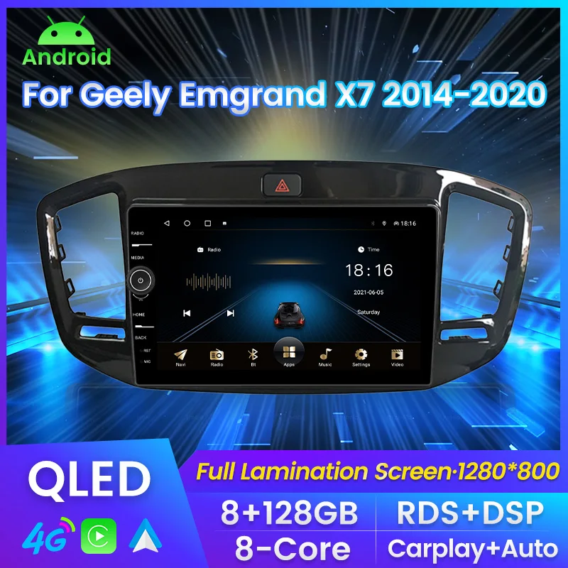 

QLED Screen Car Radio For Geely Emgrand X7 Vision X6 Haoqing SUV 2014 - 2020 Multimedia Player GPS For Carplay Android auto dsp