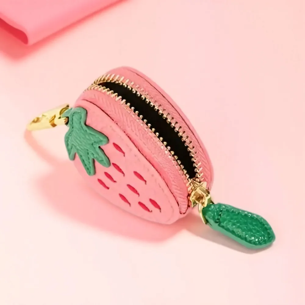 Fashion Design Cute Fruit Shape Coin Purse PU Leather Strawberry 's Coin Pouch Exquisite Lemon Bag Keychain Pendant Storage Bag
