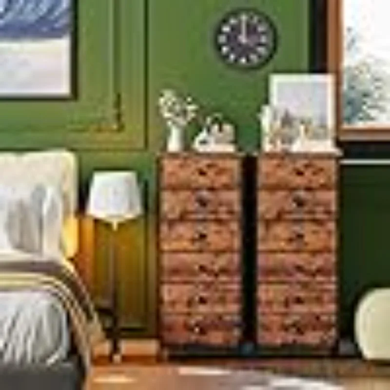 Tall Dresser with 6 Drawers，Vertical Bedside End Table and Chest with Fabric Drawer Organizer Unit Furniture in Living Room