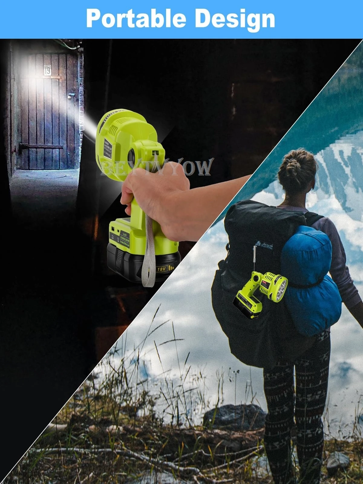 1120LM портативный светодиодный фонарь для аккумулятора Ryobi 18V с USB-A & USB-C 2.1A портами быстрой зарядки беспроводный светодиодный рабочий свет прожектор Прожектор 4 режима освещения 90 ° вращающаяся головка лампы для ремонта автомобилей на рабочем месте Кемпинг чрезвычайная ситуация