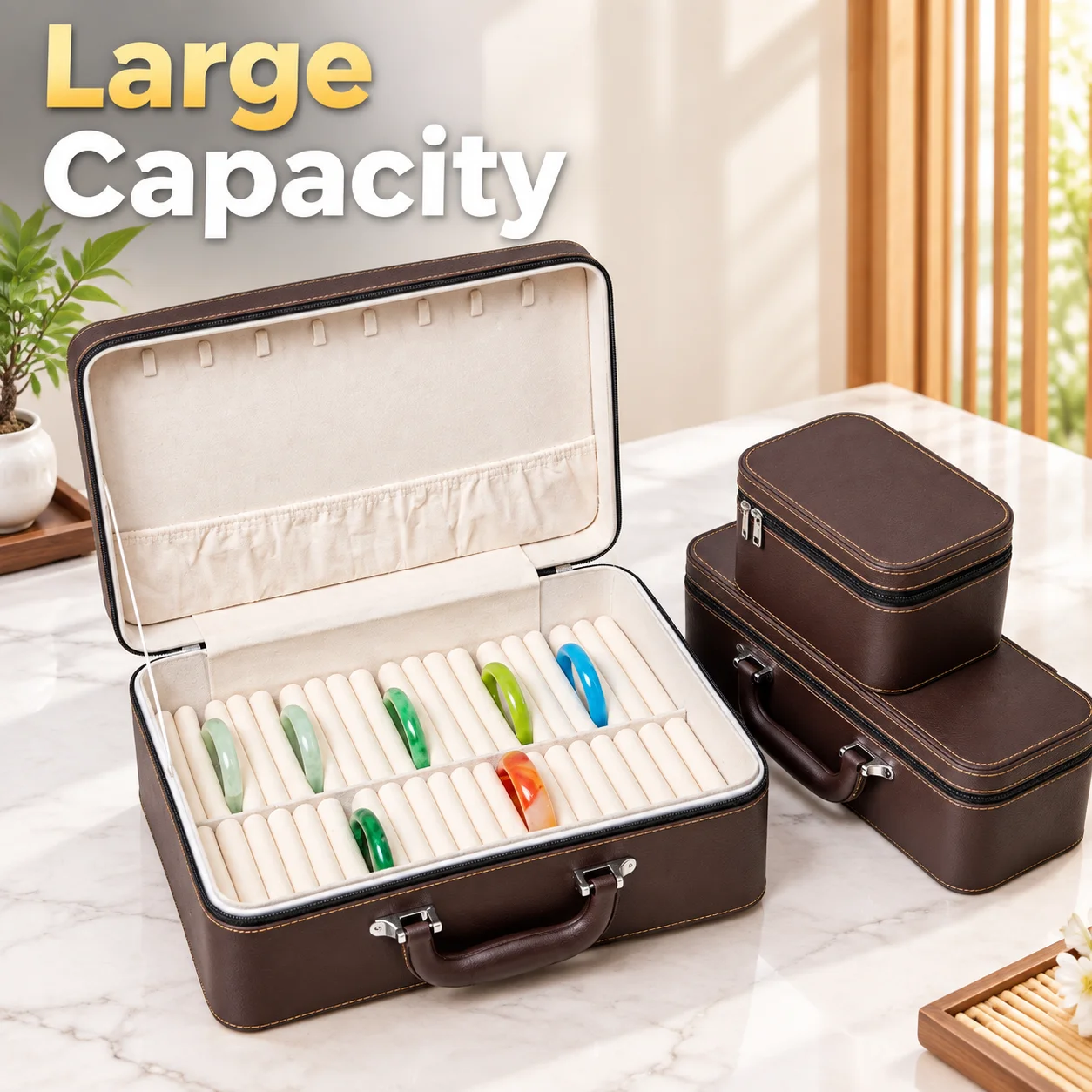 Bangle Organizer Box Large Capacity Leather Bracelet Jewelry Storage Case Multi Slot Display Holder For Jade Watch