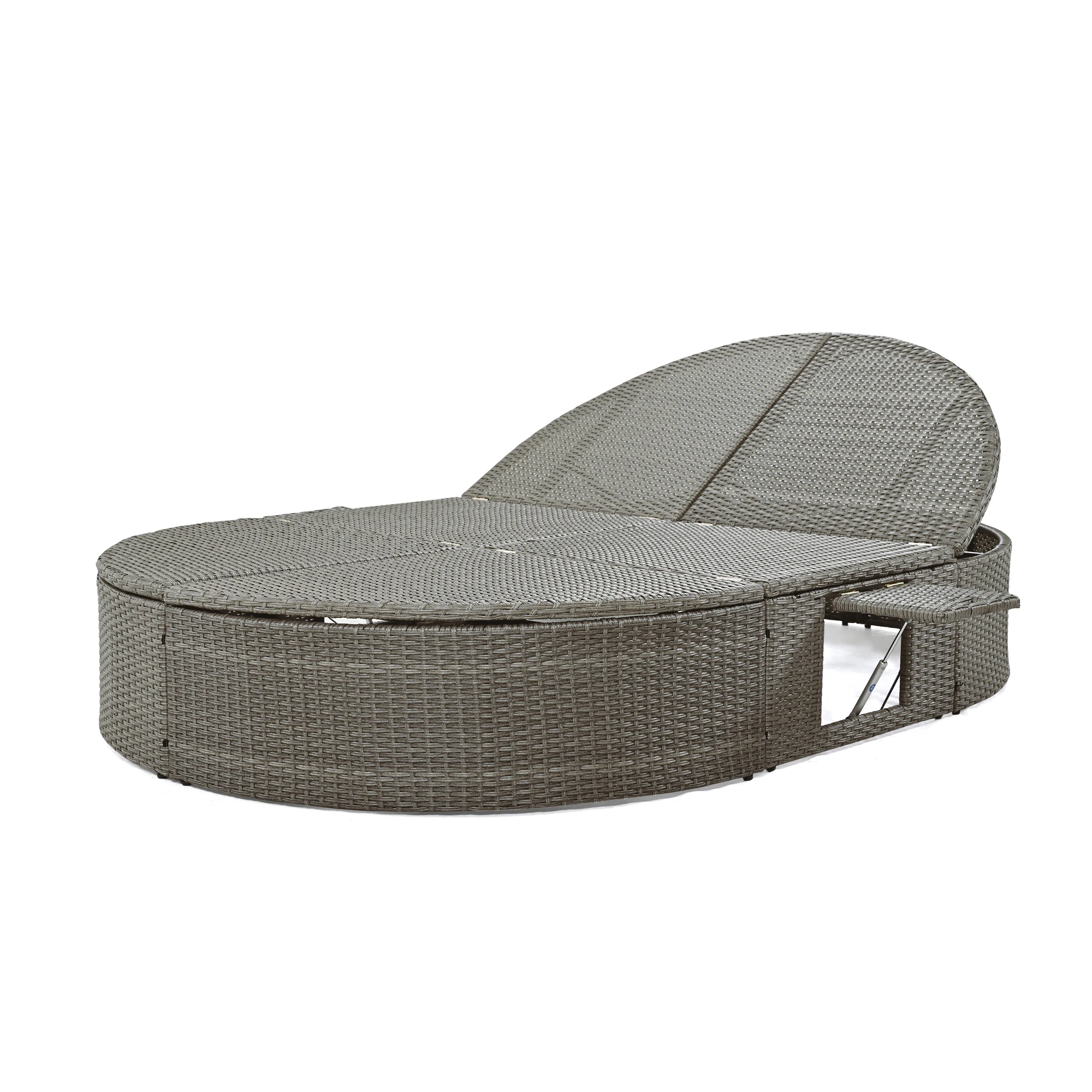 Modern Foldable Outdoor Sun Bed Daybed With Cushions & Pillows Rattan Iron Frame Reclining Chaise 2-Person Outdoor Furniture