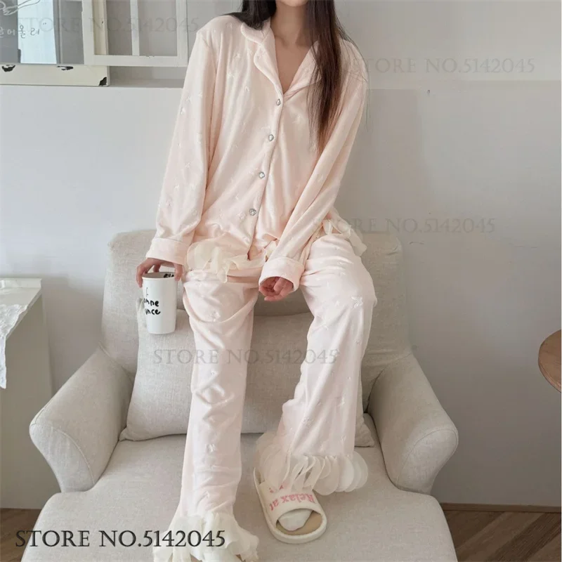 

Островная бархатная женская одежда для сна, пижамный комплект из 2 предметов, осенне-зимняя новая ночная рубашка, пижамный костюм, свободная повседневная домашняя одежда, одежда для дома