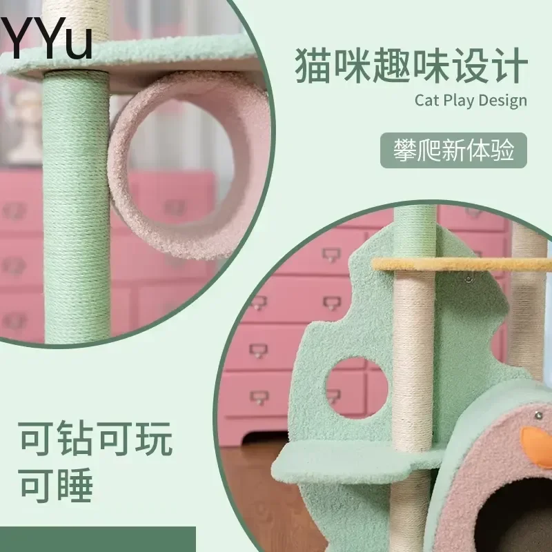 for FYCT Cat Climbing Frame Nordic Luxury Cat Condo House Sisal Rope Scratching Post Multi Level Cat Tree Furniture Playhouse
