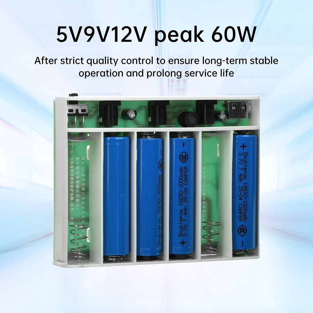 DC UPS 5V 9V 12V Output 6x 18650 Battery Uninterrupted Power Supply DIY Power Bank Box for House Router Cellphone Tablet Modem