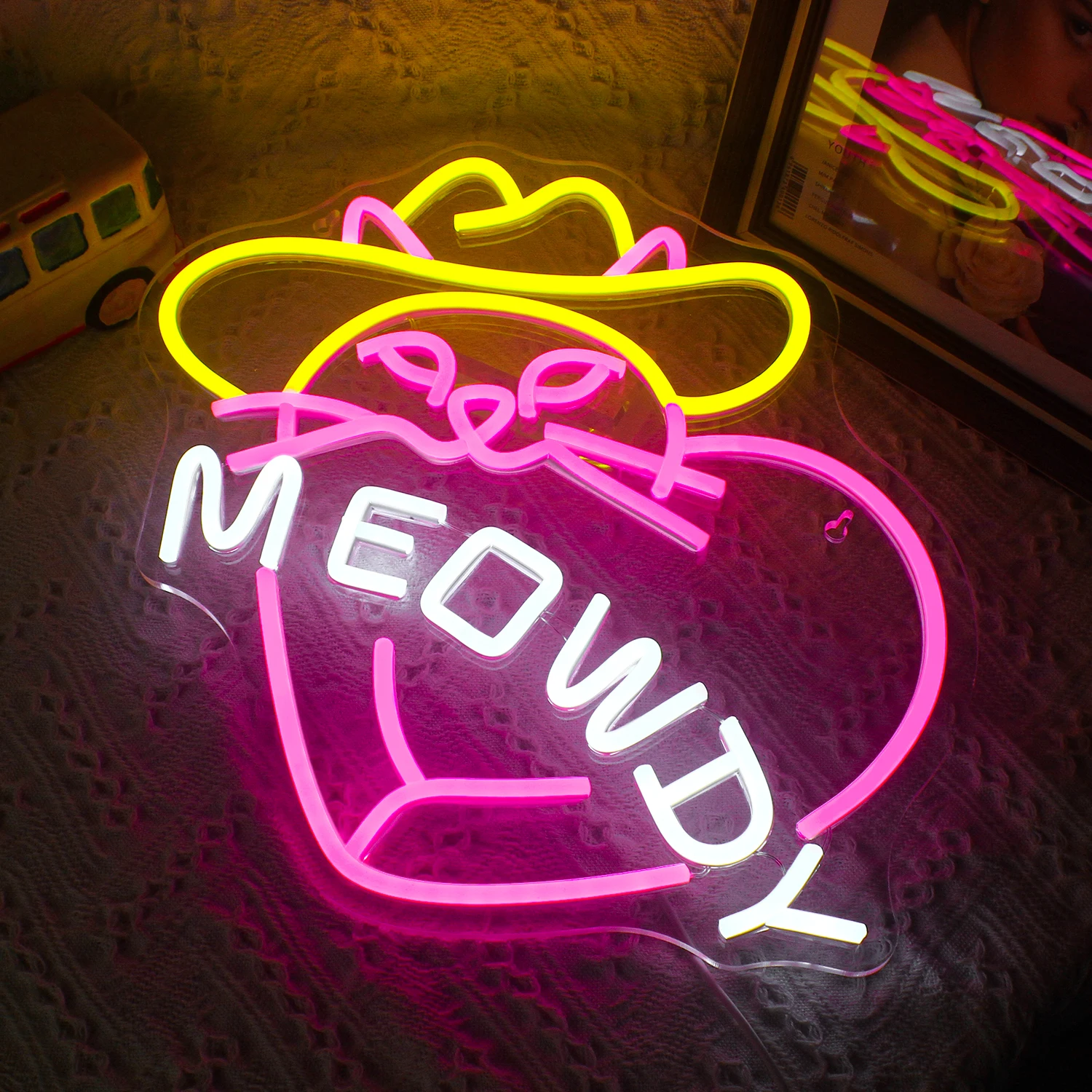 Imagem -03 - Oving Cat in Cowboy Hat Led Neon Lights Usb Powered Gato Bonito Sinal de Parede para Pet Shop Decor Decoração do Quarto das Crianças