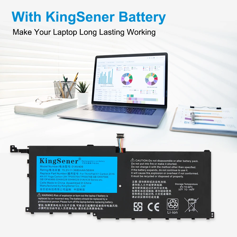 KingSener 01AV409 01AV439 01AV410 01AV438 56WH Akku für Lenovo ThinkPad Carbon 4. Generation, für X1 Yoga 1. und 2. Generation. – Detail 3