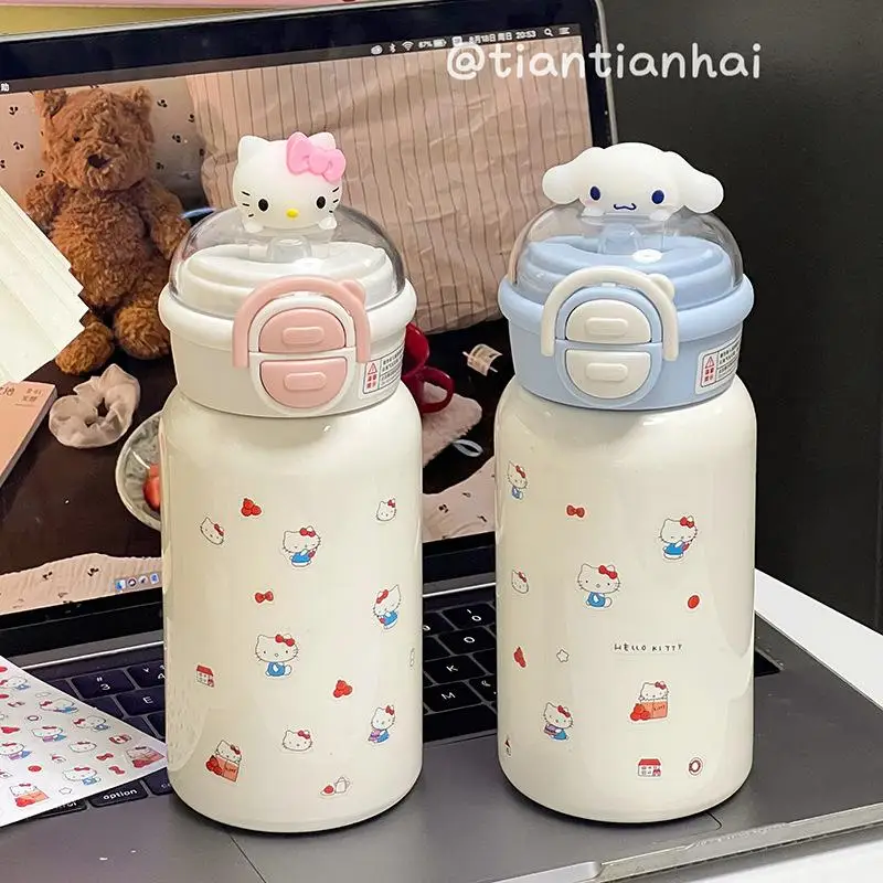 New Sanrio Cinnamoroll Hello Kitty Cartoon Cute Insulated Cup 316 Stainless Steel Water Cup Student Straw Portable Insulated Cup