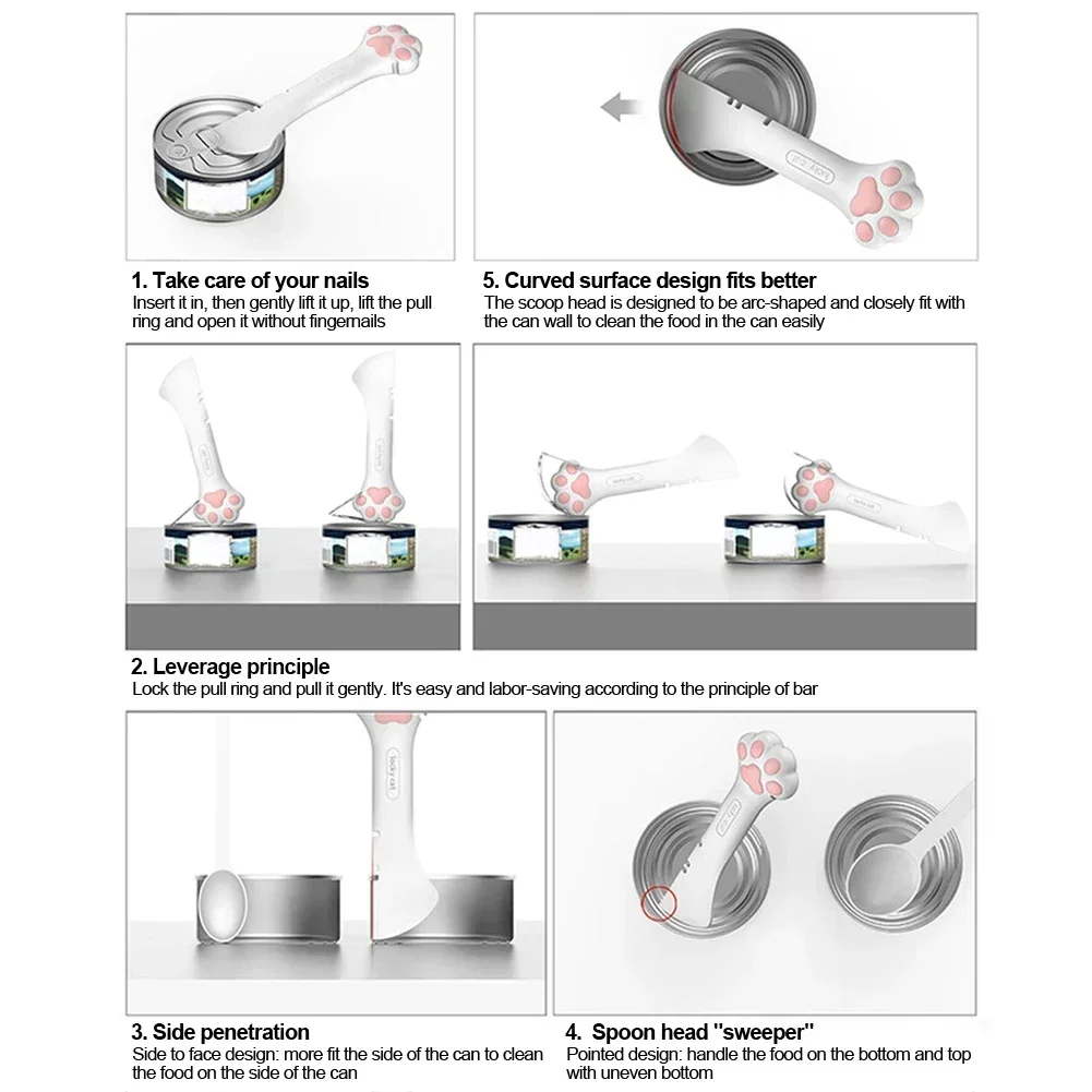 Multifunktionaler Tierfutter-Dosenöffner, Katzenpfoten-Löffel, 3-in-1 Tierfutter-Dosenöffner, Silikondeckel, Nass- und Trockenfutter-Mixer für Katzen und Hunde, zum Mischen von Trockenfutter – Detail 12