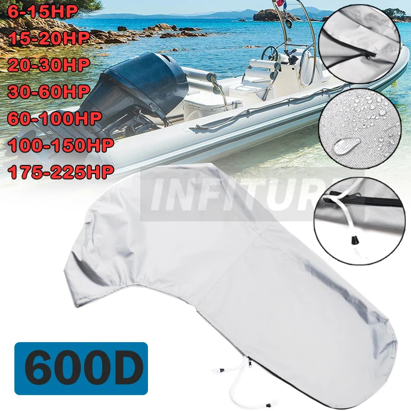 600D 6-225HP Full Outboard Motor Engine Boat Cover Grey Waterproof Anti-scratch Heavy Duty Outboard Engine Protector