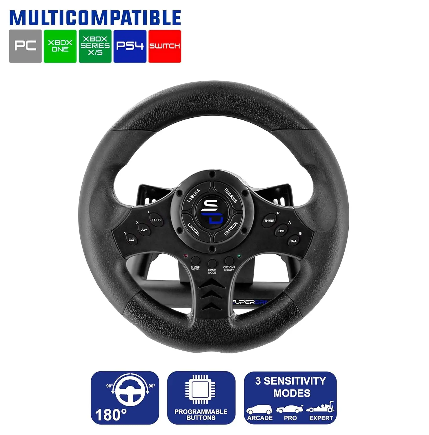 SV450 racing steering wheel with Pedals and Shifters Xbox Serie X/S, Switch, PS4, Xbox One, PS3, PC (programmable for all games)