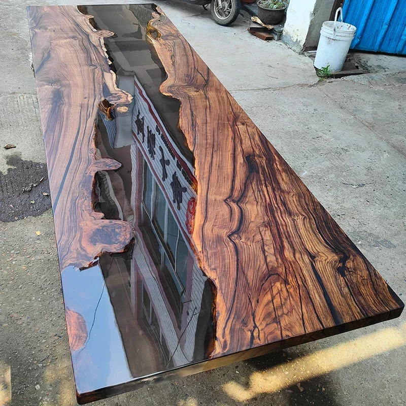 

Custom Black walnut epoxy resin river tabletop board, solid wood, raw ocean tea panel dining Outdoor Hotel Modern factory