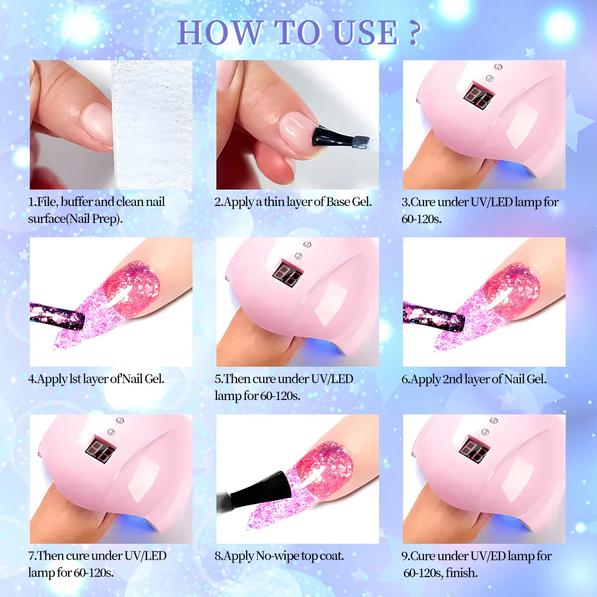 VOKY ネイルジェル 6 点セット、グリッター 21 色、シマー効果付き、アルコールフリーのフォーミュラ、ホームサロンのネイルデザインに最適