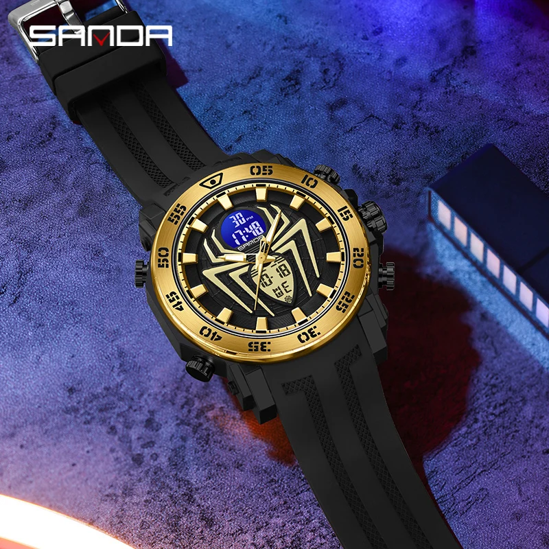 SANDA uomo orologi militari uomo cinturino in PU orologio da polso orologi al quarzo doppio orologio da uomo orologio elettronico per sport all'aria aperta