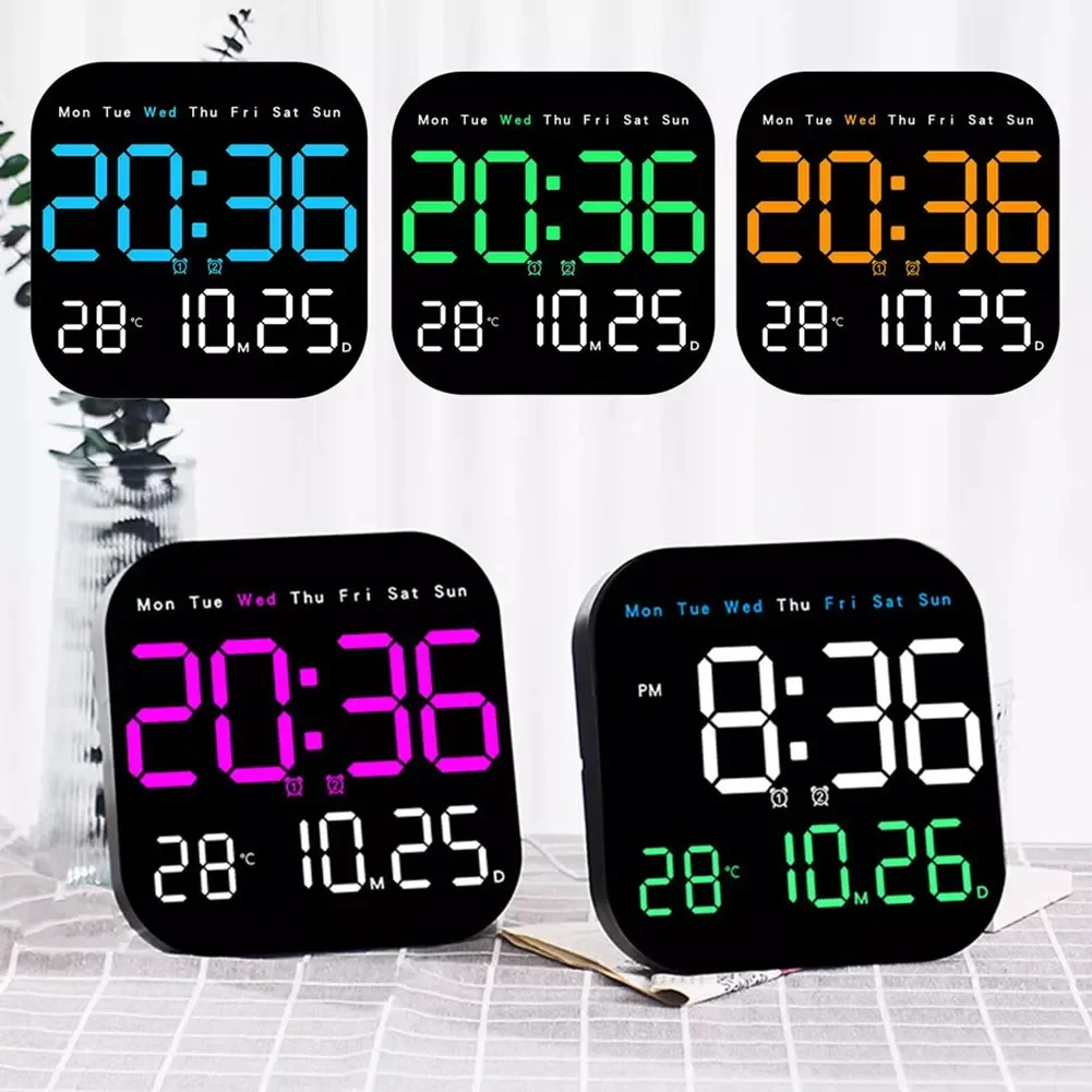 Relojes de pared digitales temperatura fecha semana pantalla reloj de mesa electrónico 12/24H reloj despertador LED montado en la pared Control remoto