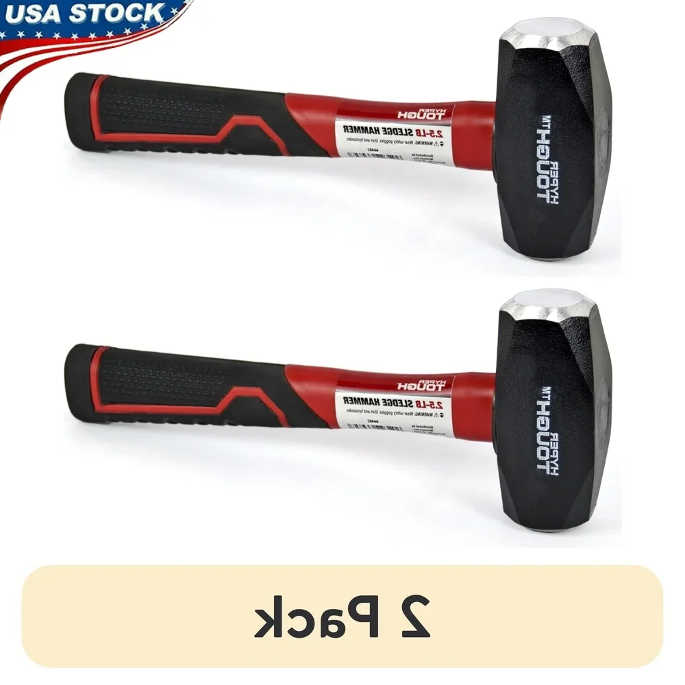 

2 Pack 2.5 lb Sledge Hammer Fiberglass Handle Comfort Grip Precision Forged Steel Heavy Duty Tool Home Improvement Projects