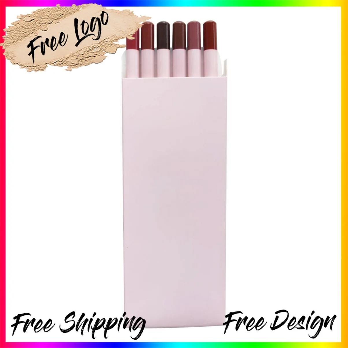 Custom Logo Vegan 6Pcs Lip Liner Pencil Professional Lips Liner Pen and Matte Lip Non-stick Cup Nude Lipstick SET Makeup