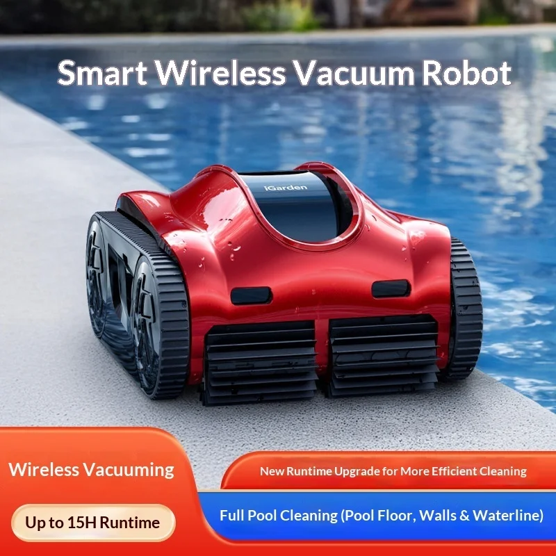 IGarden Wireless Pool Robotic Cleaner App Controlled Automatic Pool Vacuum 15H Runtime Laser Navigation Cleans Pool Floor Wall