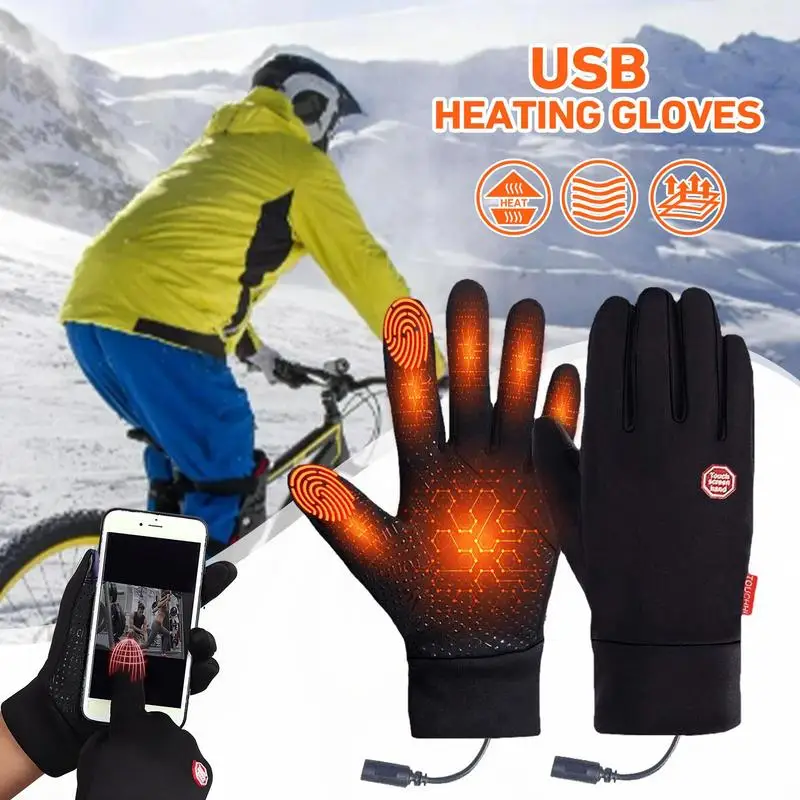 M-XL Electric Heated Gloves USB Heated Gloves Touch Screen Heating Unisex Thermal Mittens For Outdoor Fishing Motorcycle Cycling