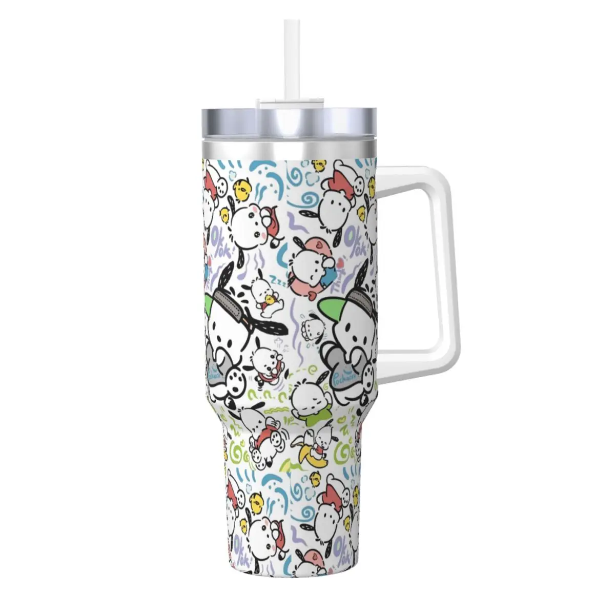 Stainless Steel Tumbler Pochacco Cartoon Dog Cute Car Mugs With Straws Travel Cold Drink Water Bottle Keep Heat 40oz Coffee Mug