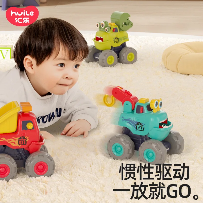 Série de veículos de engenharia monster, diversão móvel, balde de batida, guindaste, escavadeira, inércia/tração traseira/carro deslizante, brinquedo de quebra-cabeça infantil