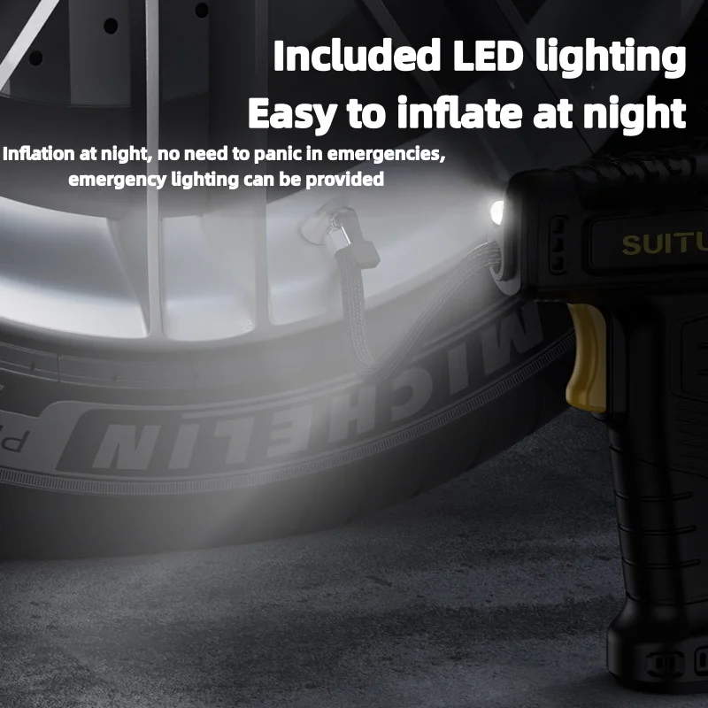 منفاخ إطارات السيارات وإصلاح متعدد الوظائف للإسعافات الأولية ضاغط السيارات 120 واط عرض مؤشر مضخة الهواء المحمولة