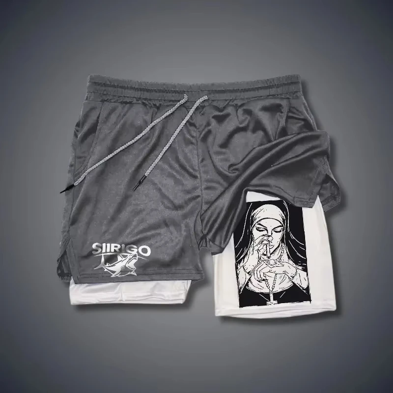 

Men's Fitness Shorts Breathable Quick Drying Printed Double-Layer Shorts Summer Sports Casual Training Jogging Shorts Moto