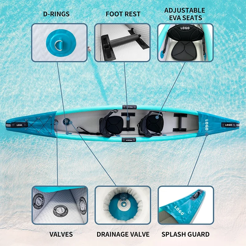 Drop Stitch Inflatable Tandem Fishing Kayak Portable Water Vessel Available For Two Or Three Persons Saltwater Freshwater Sport