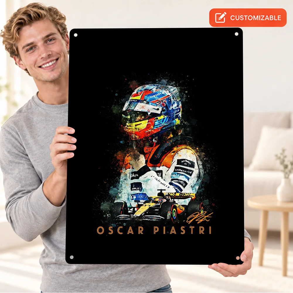 Oscar Piastri Textured Metal Poster Personalized Aluminum Sign Photo Collage Wall Art For Home Office Racing Enthusiast Gift