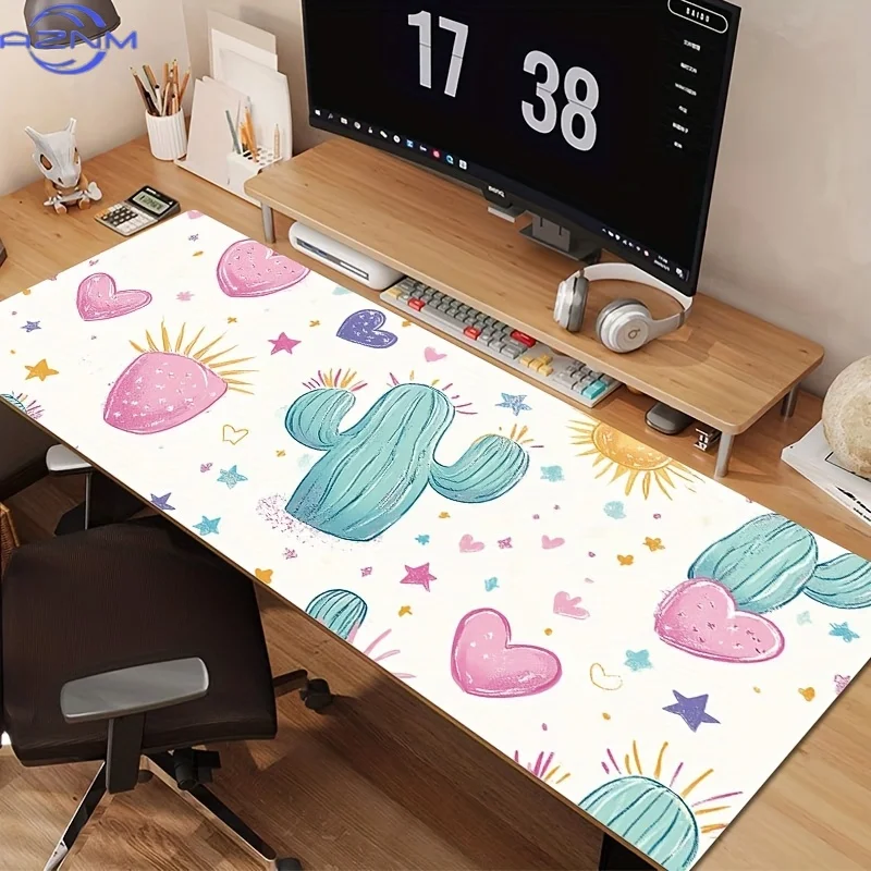 1pc Anime Style Gaming Mouse Pad - Multi-Size Smooth Washable Rubber Base, Anti-Slip & Wrist Support - Cute Cartoon Cactus & Hea