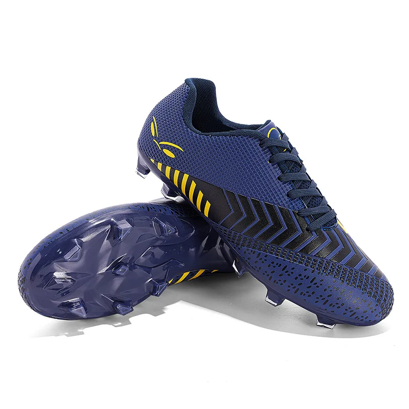 Zapatos de fútbol profesionales para hombre, zapatillas de entrenamiento con pinchos largos, color negro y azul, para exteriores