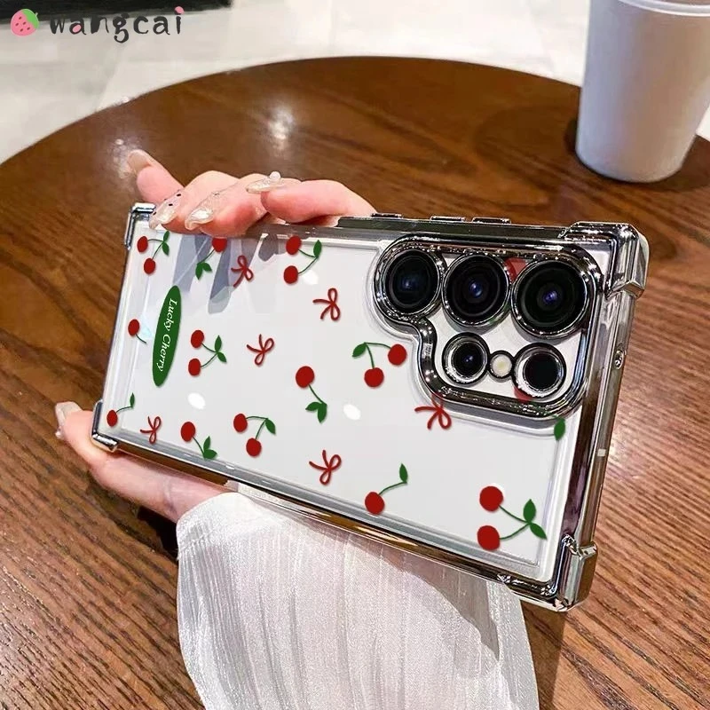 

For Vivo Y15S Y15A Y20 Y20s Y20a Y20i Y20T Y20G Y12A Y12s Y17 Y15 Y13 Y12 Y11 Phone Case Red Cherry Fruit Bow Tie Soft Cover