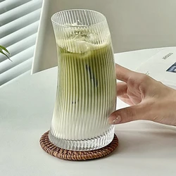 350ml/480ml Fashion Crescent Moon Style Glass Cup Ribbed Clear Glass Milk Water Juice Coffee Tea Cups Cocktail Beer Glasses