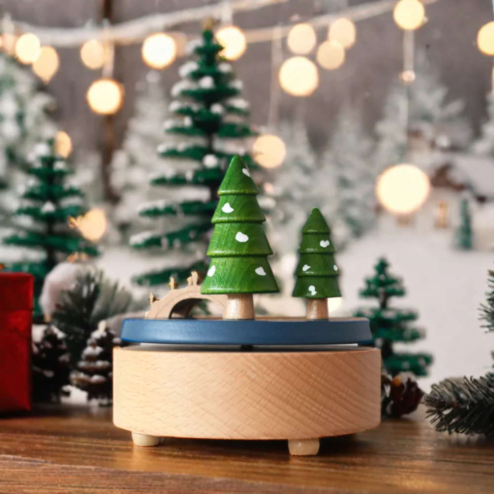 

Highly Popular Christmas Polar Bear Rotating Clockwork Wooden Music Box For Holiday Gifts