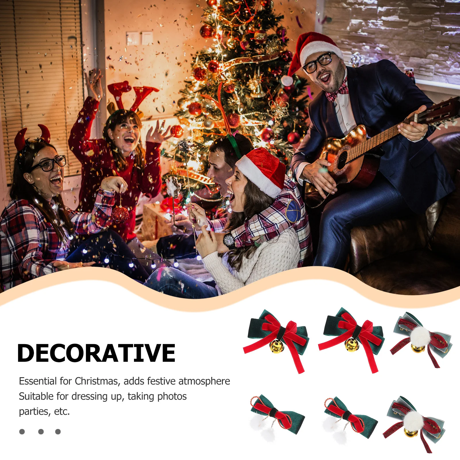 

6pcs Bow Clips Christmas Barrettes For Women Girls Festive Accessories Red Bow Clips Hair Bows For Teen Girls Decorative Hair