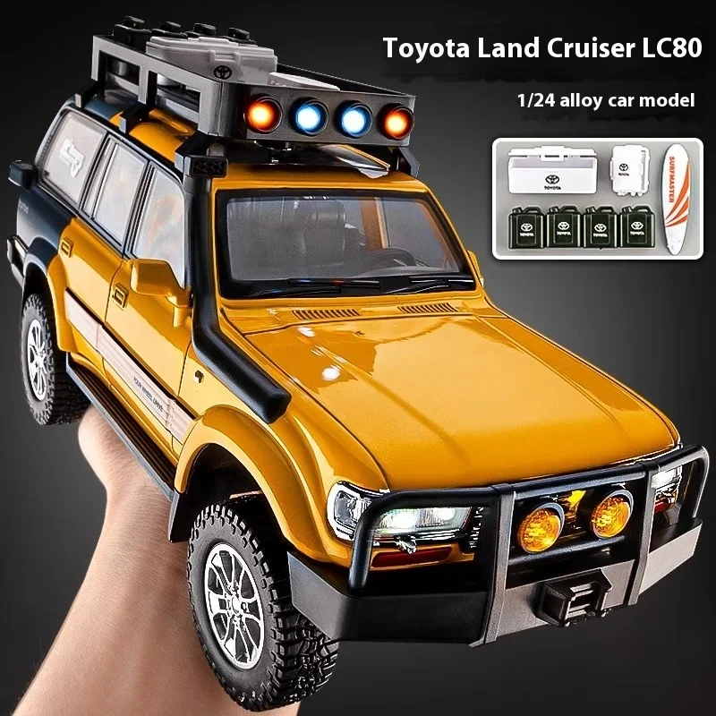 1:24 Toyota Land Cruiser LC80 SUV Alloy Diecast Model Sound And Light Pull Back Toy Decorative Trendy Ornaments For Friend Gift