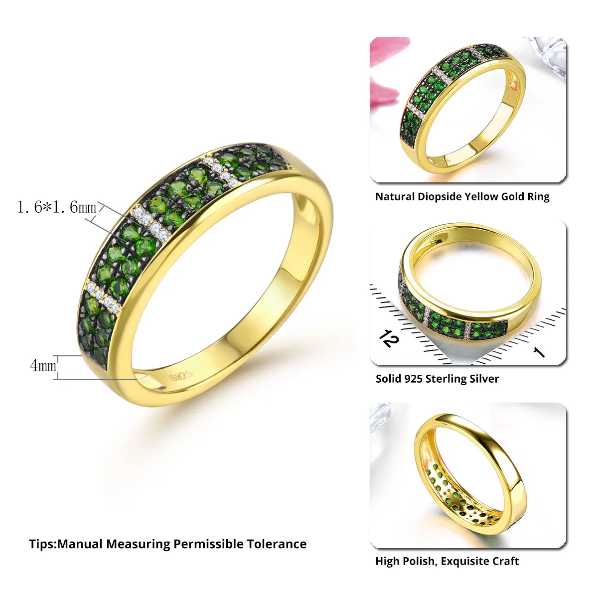 Natural Chrome Diopside Silver Unisex Ring Yellow Gold Plated 0.8 Carats Gemstone Lover's Fine Jewelrys S925 Top Quality - Image 2