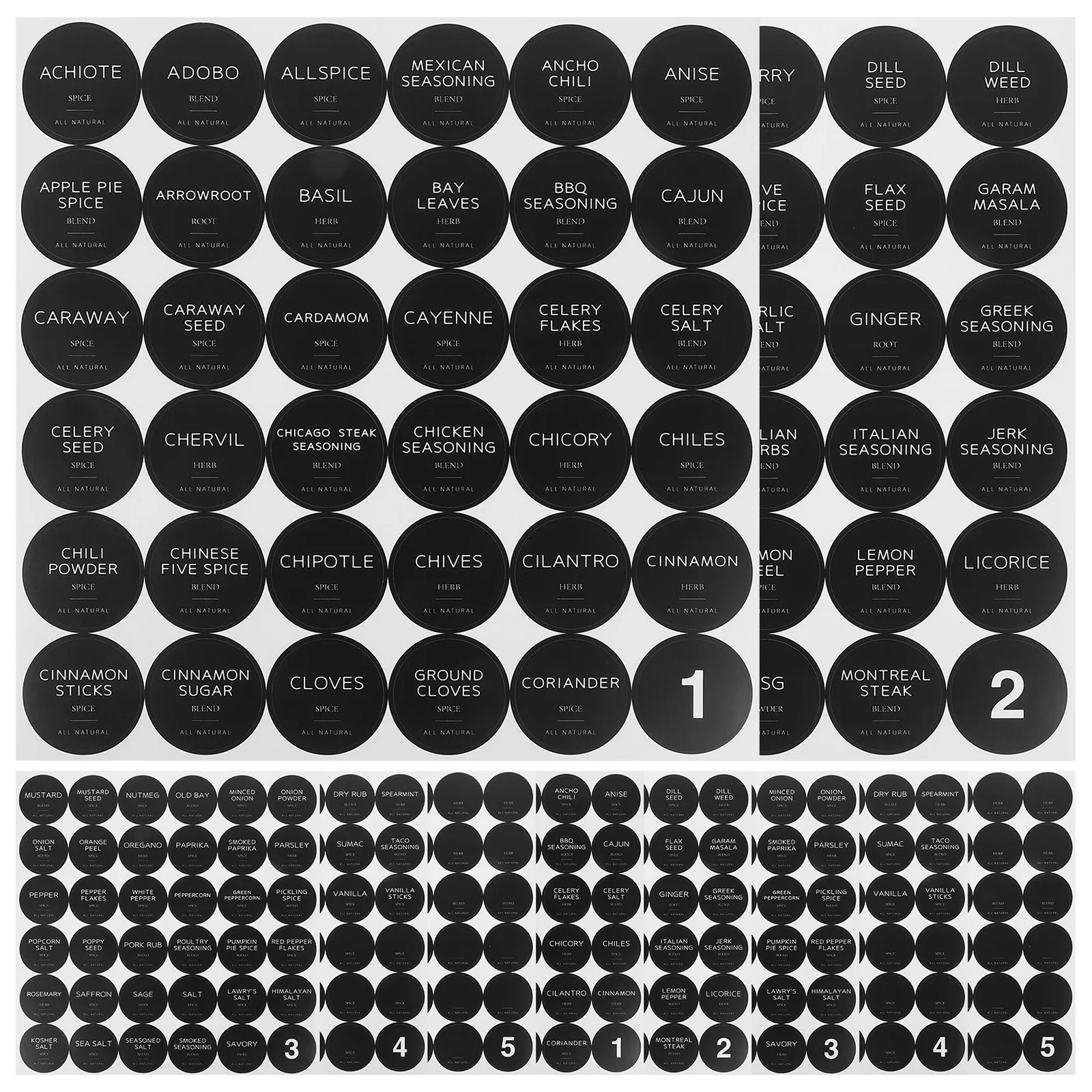 10 Sheets Round Spice Stickers Preprinted Kitchen Label Self Adhesive Seasoning Jar Label Sticker for Easy Item Sorting and