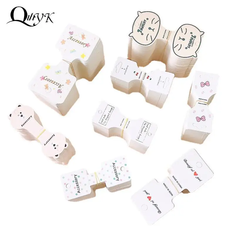 

50pcs Kraft Paper Packing Tag Cards For Handmade Hair Jewelry Display Cute Bear Cat Face Stamp Paper Hairband Hanging Price Tag