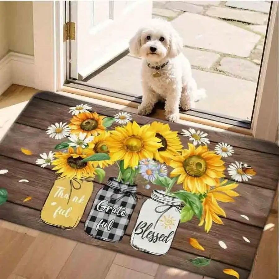 1pc Flannel Floor MatAbstract Geometric Print Anti-Slip Floor Mat Modern Minimalist Decorative Area Rug For Home DecorNon-Slip, Machine Washable, Soft Area Rug