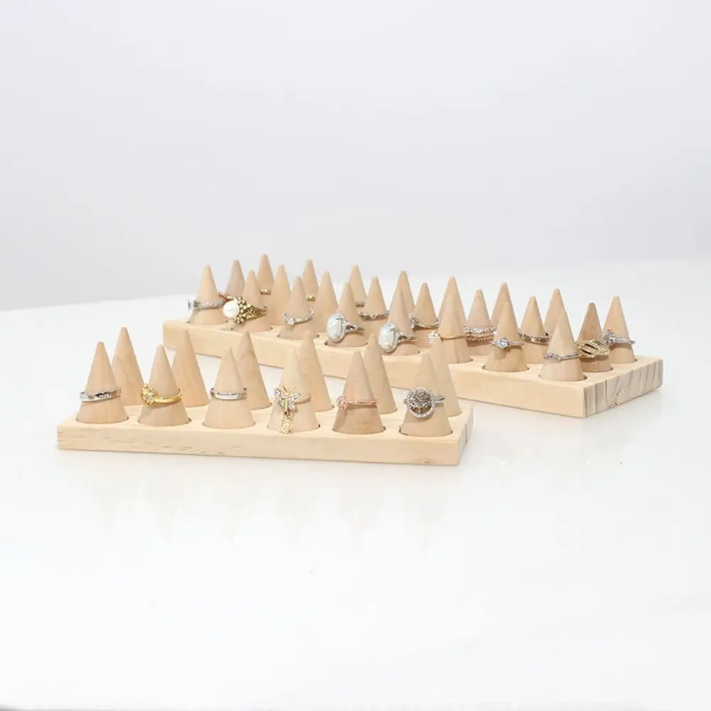 Modern Wood Cone Ring Display Stand Retro Space Saving Bangle Storage Tray Decorative Finger Rings Holder Girls Women