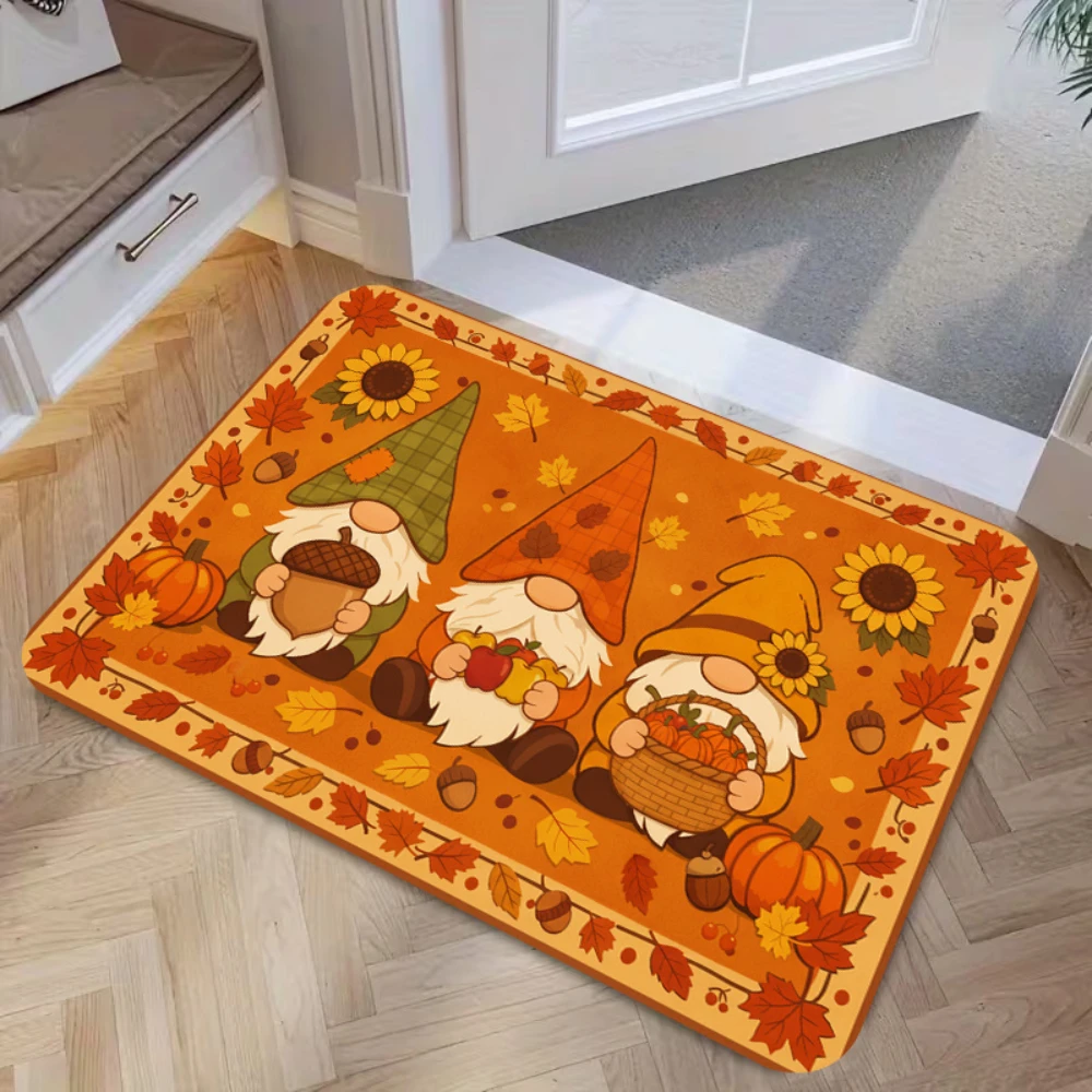 Autumn Harvest Pumpkins Welcome Rug Maple Leaves Doormat Thanksgiving Entryway Carpet Porch Sunroom Backyard Floor Decor Mat